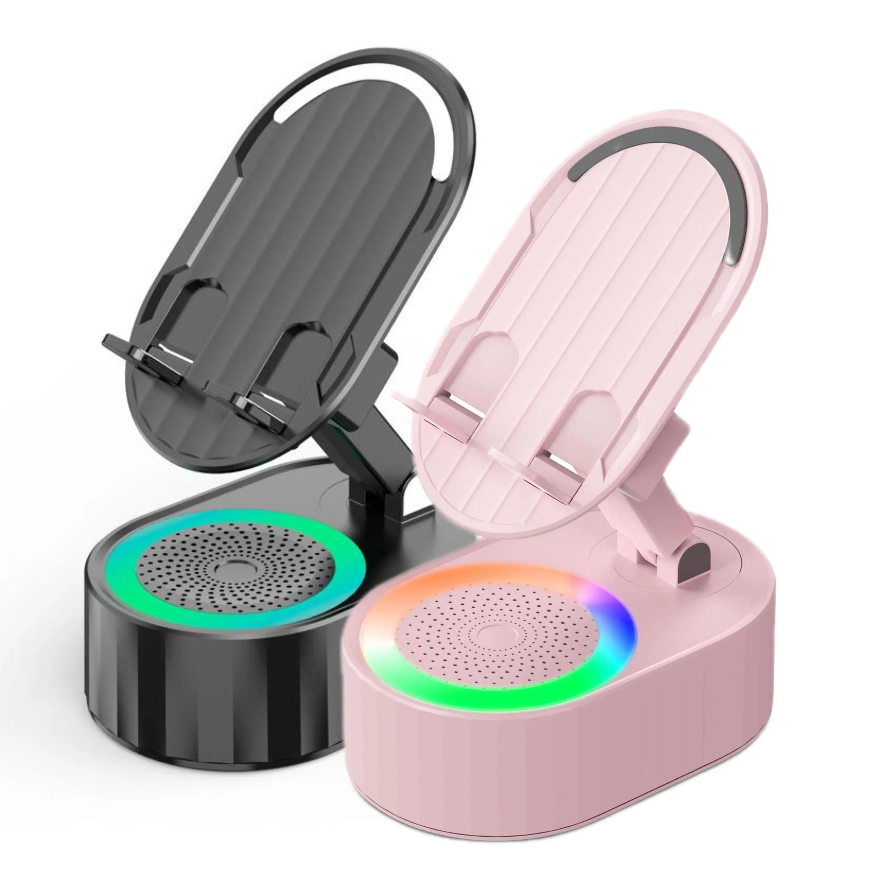 Wireless Induction Audio Bluetooth Speaker 5-in-1 Cellphone Holder USB Emergency Rechargeable (5000mAh) Portable Power Mobile Tablet Stand with Colorful Ambient Light Gifts for Friends and Family