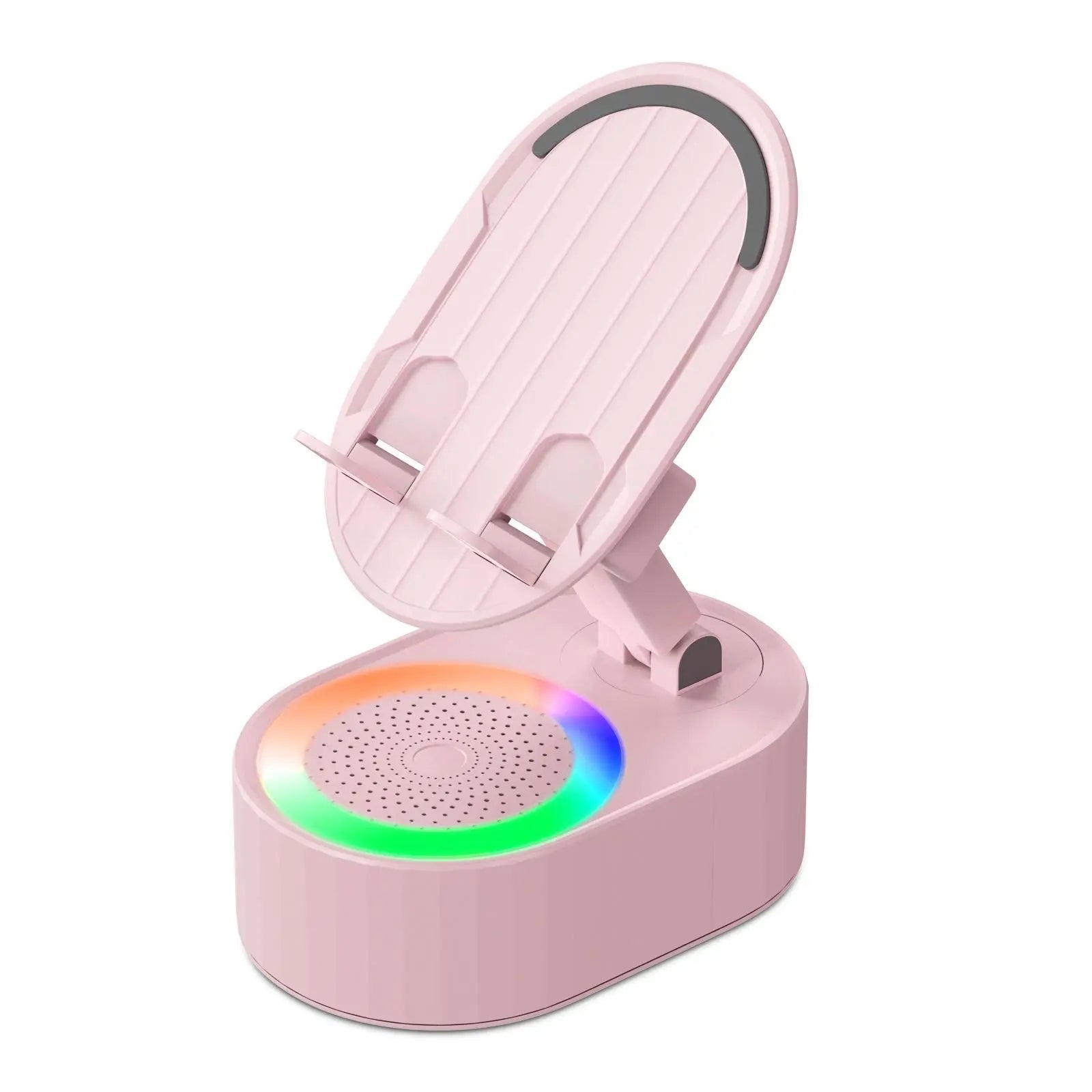 Wireless Induction Audio Bluetooth Speaker 5-in-1 Cellphone Holder USB Emergency Rechargeable (5000mAh) Portable Power Mobile Tablet Stand with Colorful Ambient Light Gifts for Friends and Family