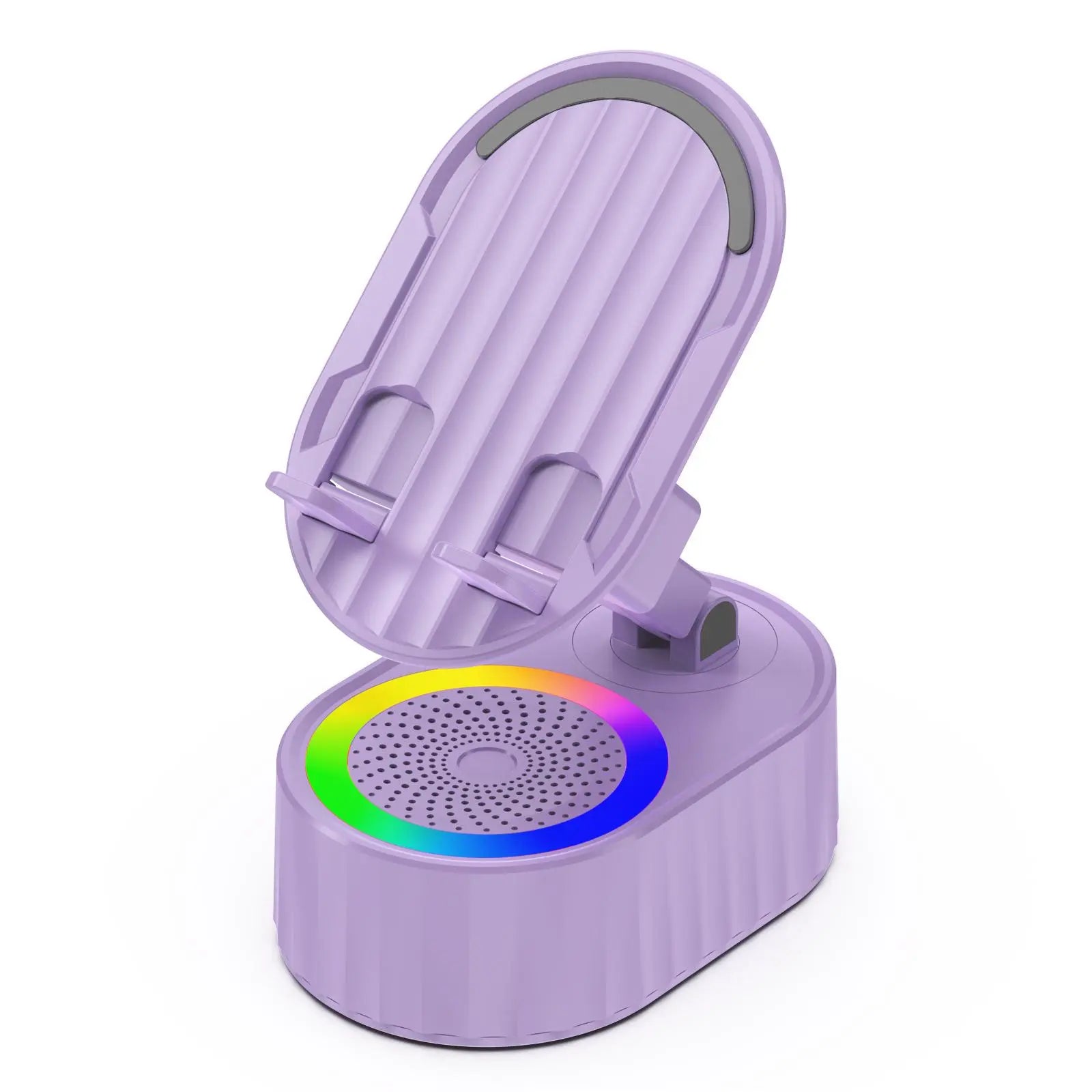 Wireless Induction Audio Bluetooth Speaker 5-in-1 Cellphone Holder USB Emergency Rechargeable (5000mAh) Portable Power Mobile Tablet Stand with Colorful Ambient Light Gifts for Friends and Family