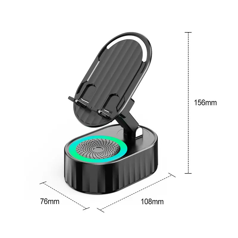 Wireless Induction Audio Bluetooth Speaker 5-in-1 Cellphone Holder USB Emergency Rechargeable (5000mAh) Portable Power Mobile Tablet Stand with Colorful Ambient Light Gifts for Friends and Family