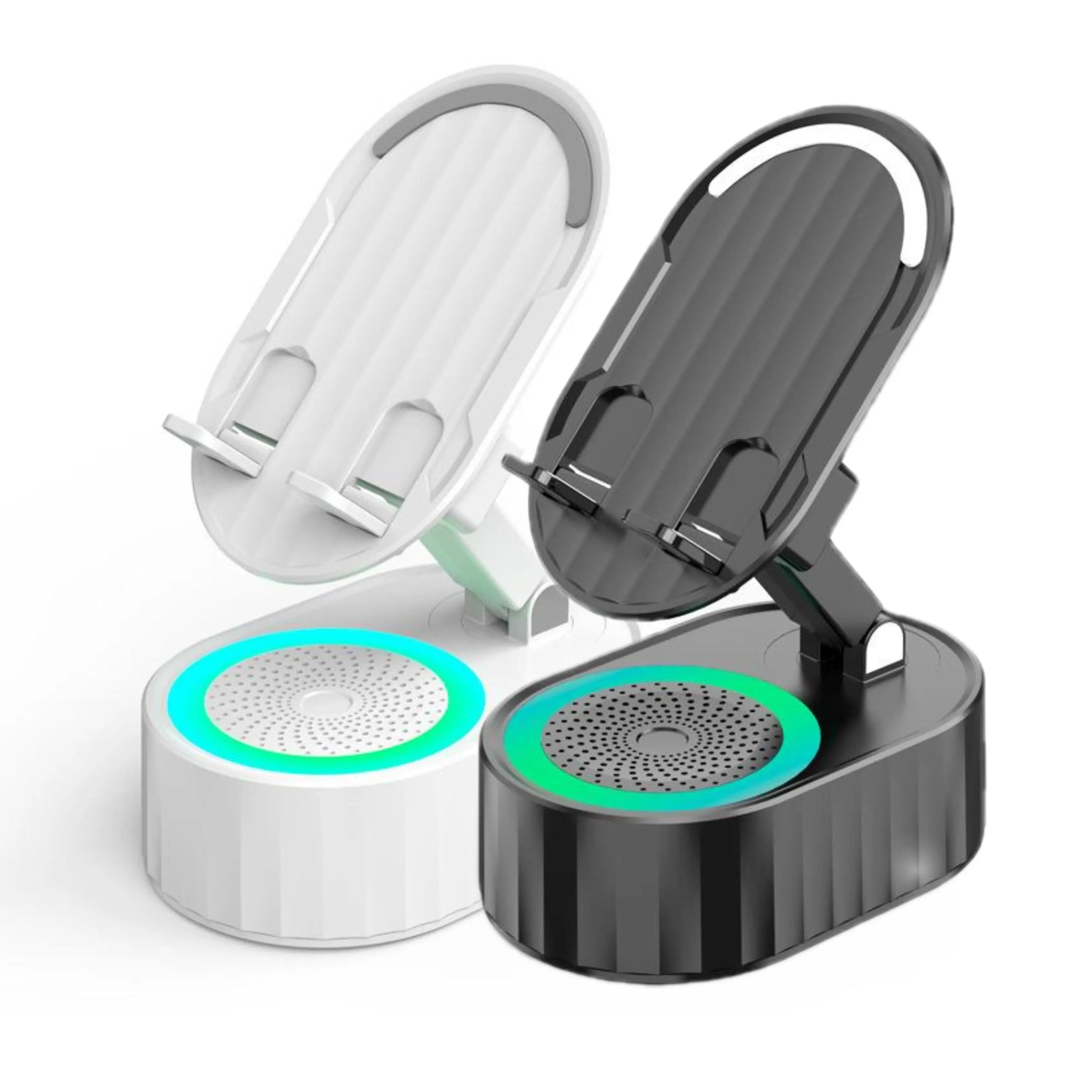 Wireless Induction Audio Bluetooth Speaker 5-in-1 Cellphone Holder USB Emergency Rechargeable (5000mAh) Portable Power Mobile Tablet Stand with Colorful Ambient Light Gifts for Friends and Family