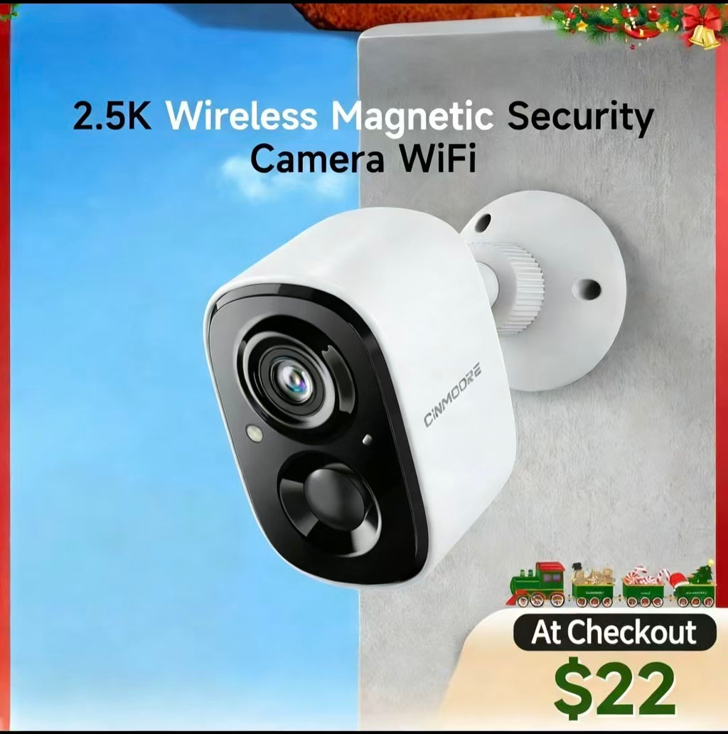Outdoor/Indoor Magnetic Wireless Camera 2.5K Free Install Smart Garage 2.4G Wi-Fi Security Camera – HD Video, Night Vision, Motion Detection, Magnetic, Wi-Fi, Two-Way Audio, Smartphone Control Lens