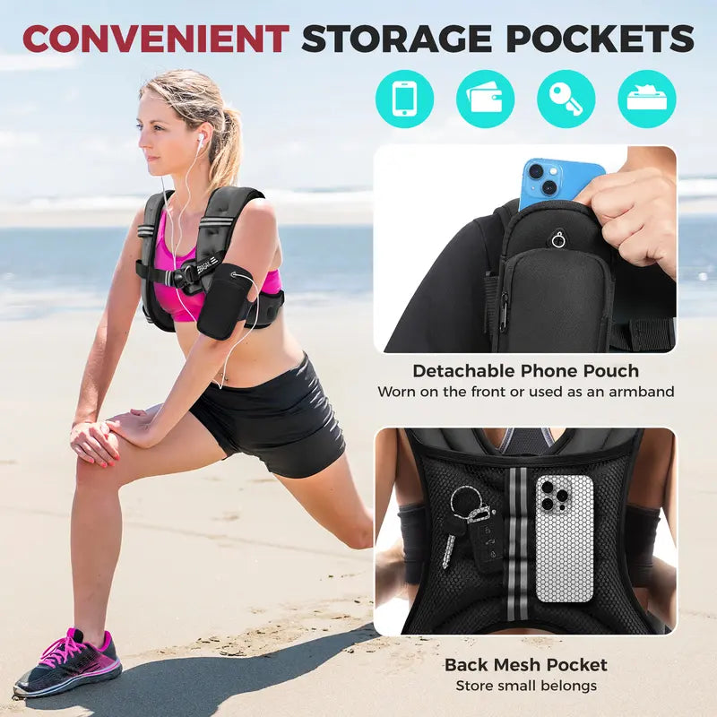 【SpringStatements】 Weighted Vest, 5lbs/8lbs/10lbs/12lbs/15lbs/20lbs/25lbs/30lbs Weight Vest with Detachable Phone Pouch, Rucking Vest for Women, Men, Walking, Training, Running