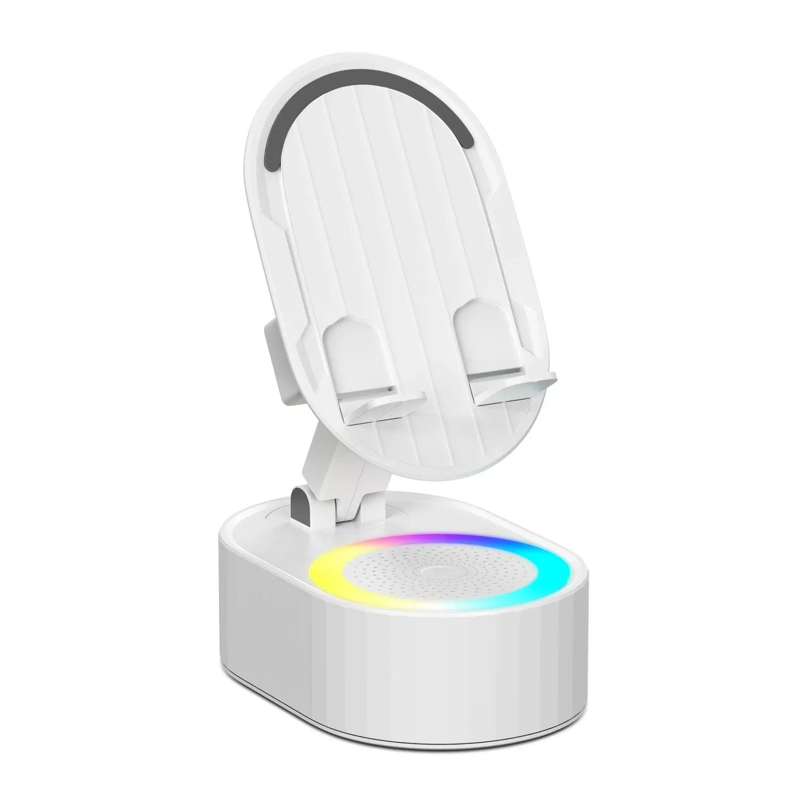 Wireless Induction Audio Bluetooth Speaker 5-in-1 Cellphone Holder USB Emergency Rechargeable (5000mAh) Portable Power Mobile Tablet Stand with Colorful Ambient Light Gifts for Friends and Family