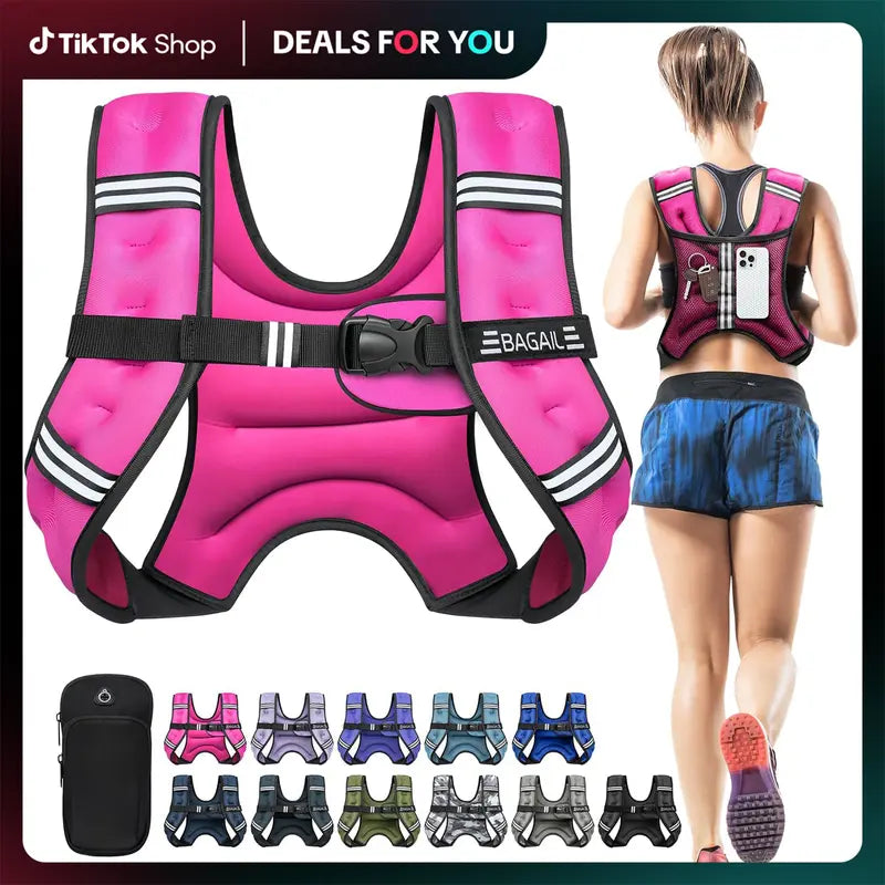 【SpringStatements】 Weighted Vest, 5lbs/8lbs/10lbs/12lbs/15lbs/20lbs/25lbs/30lbs Weight Vest with Detachable Phone Pouch, Rucking Vest for Women, Men, Walking, Training, Running